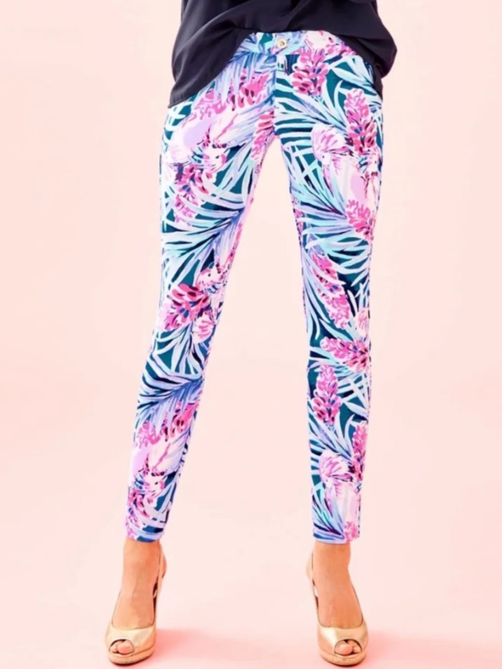 Lilly Pulitzer Tweet Heart Kelly Knit Skinny Ankle Pants Blue and Pink Size 10
